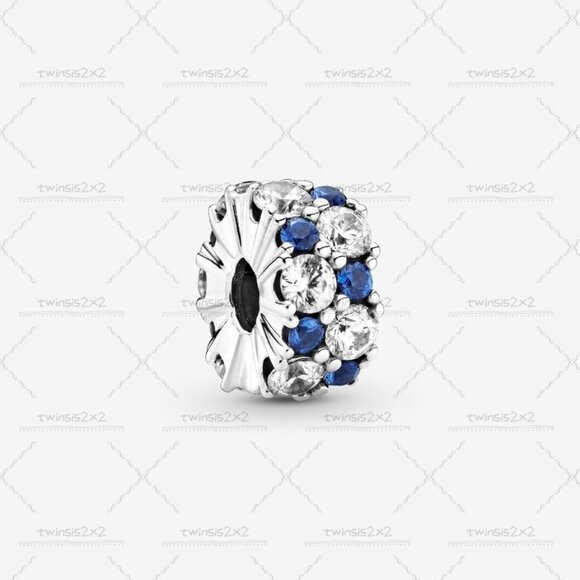 Pandora Clear & Blue Sparkling Clip Charm|Pendant - Picture 1 of 4